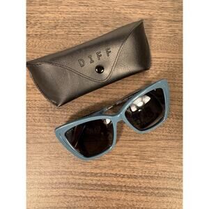 DIFF Eyewear Blue Cat Eye Sunglasses – Designer Oversized Shades with Case